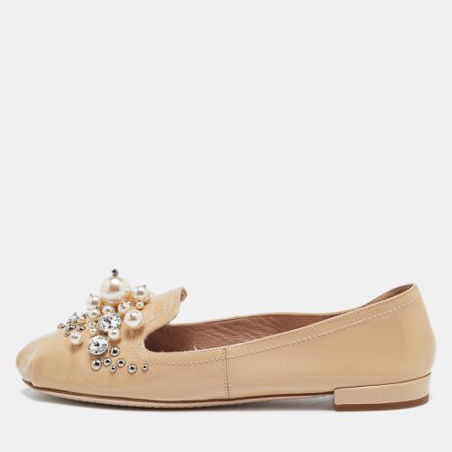 Miu Miu Beige Patent Leather Faux Pearls Ballet Flats Size 37.5 - Miu Miu - Modalova