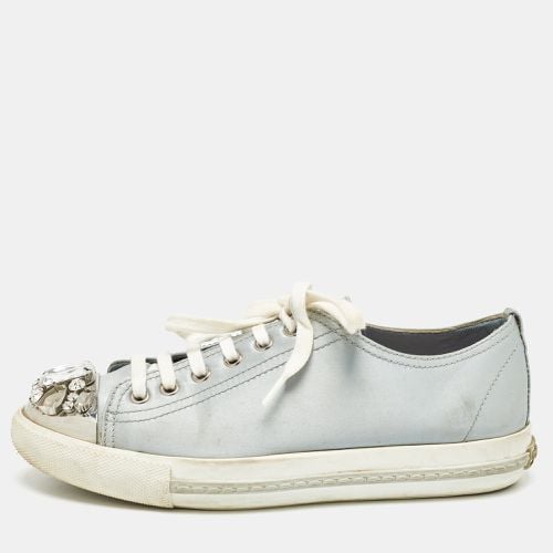 Satin Crystal Embellished Cap Toe Lace Up Sneaker Size 37 - Miu Miu - Modalova