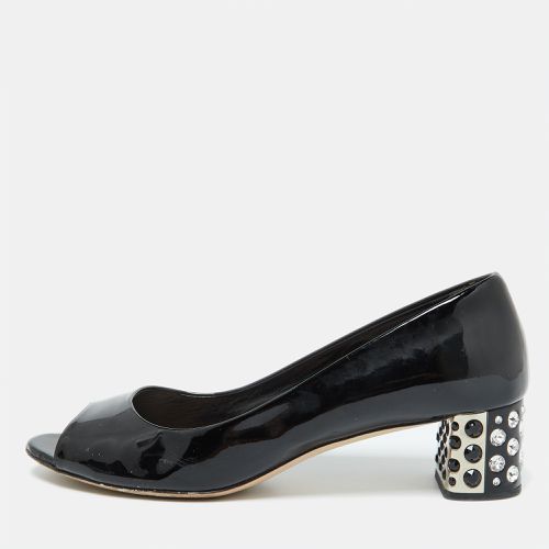 Miu Miu Black Patent Leather Crystal Embellished Block Heel Peep Toe Pumps Size 40.5 - Miu Miu - Modalova