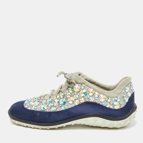 Miu Miu Grey/Blue Satin and Neoprene Astro Crystal Embellished Low Top Sneakers Size 40 - Miu Miu - Modalova