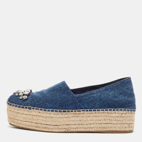 Miu Miu Blue Denim Crystal Embellished Platform Espadrilles Size 40 - Miu Miu - Modalova