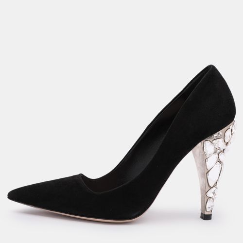 Miu Miu Black Suede Embellished Heel Pointed Toe Pumps Size 36.5 - Miu Miu - Modalova