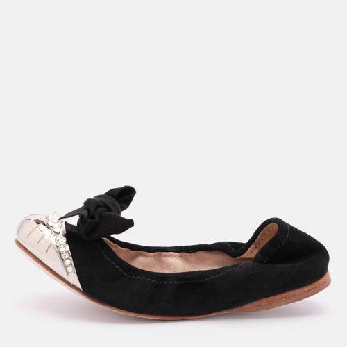 Miu Miu Black Suede Embellished Cap Toe Scrunch Ballet Flats Size 35 - Miu Miu - Modalova