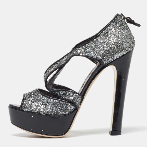 Miu Miu Metallic Grey Coarse Glitter Platform Sandals Size 38.5 - Miu Miu - Modalova