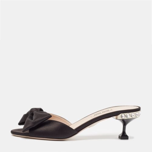 Miu Miu Black Satin Bow Crystal Embellished Slide Sandals Size 39 - Miu Miu - Modalova