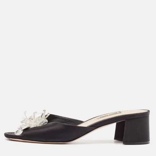 Miu Miu Black Satin Embellished Slide Sandals Size 38.5 - Miu Miu - Modalova