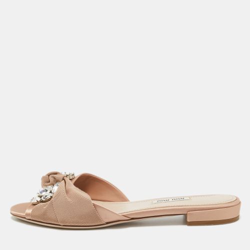 Knotted Fabric and Satin Crystal Embellished Flat Slides Size 39 - Miu Miu - Modalova