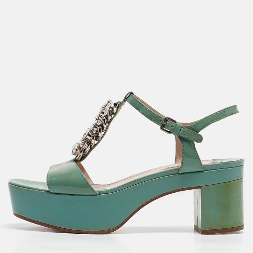 Miu Miu Green Patent Leather Crystal Embellished Platform Ankle Strap Sandals Size 41 - Miu Miu - Modalova