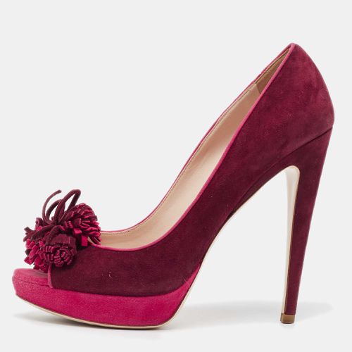 Miu Miu Plum/Pink Suede Tassel Detail Peep Toe Platform Pumps Size 40.5 - Miu Miu - Modalova