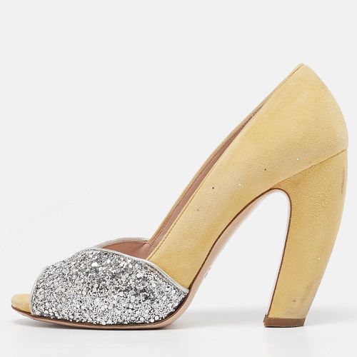 Miu Miu Yellow Glitter and Suede Block Heel Pumps Size 38.5 - Miu Miu - Modalova