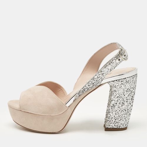 Miu Miu Pink/Silver Suede and Glitter Platform Sandals Size 36 - Miu Miu - Modalova