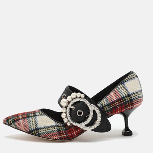 Fabric and Leather Embellished Mary Jane Pumps Size 38 - Miu Miu - Modalova