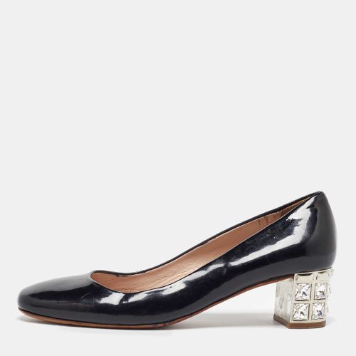 Miu Miu Black Patent Leather Crystal Embellished Block Heel Pumps Size 37 - Miu Miu - Modalova