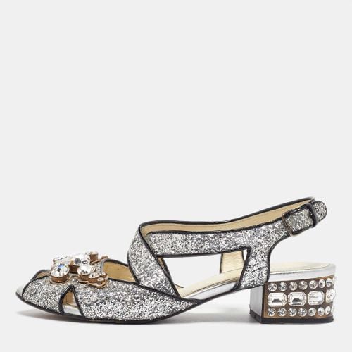 Miu Miu Silver Glitter and Patent Leather Embellished Ankle Strap Sandals Size 36 - Miu Miu - Modalova