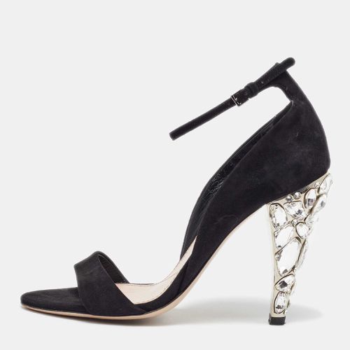 Miu Miu Black Suede Crystal Embellished Ankle Strap Sandals Size 36 - Miu Miu - Modalova