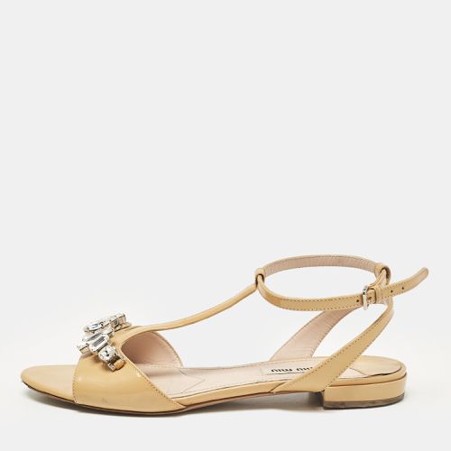 Miu Miu Beige Patent Leather Ankle Strap Sandals Size 37.5 - Miu Miu - Modalova