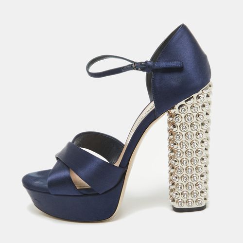 Satin Crystals Heel Platform Sandals Size 37 - Miu Miu - Modalova