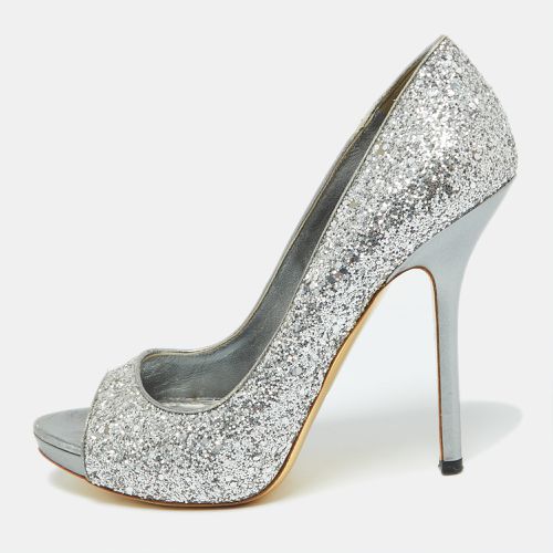 Glitter and Leather Peep Toe Platform Pumps Size 41 - Miu Miu - Modalova