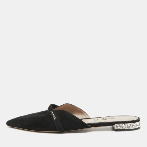 Miu Miu Black Suede Crystal Embellished Flat Mules Size 39.5 - Miu Miu - Modalova