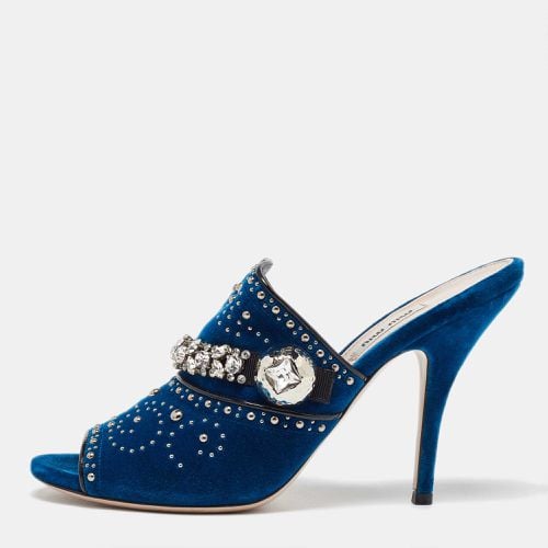 Miu Miu Blue Velvet Studded and Crystal Embellished Mules Size 41 - Miu Miu - Modalova