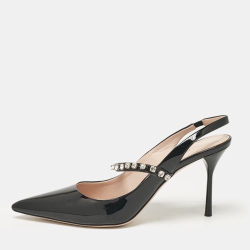 Miu Miu Black Patent Leather Crystal Embellished Pointed Toe Slingback Pumps Size 37.5 - Miu Miu - Modalova