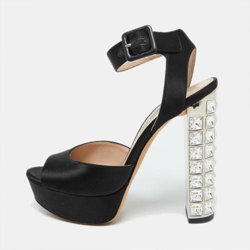 Satin Crystal Embellished Block Heel Platform Sandals Size 35.5 - Miu Miu - Modalova