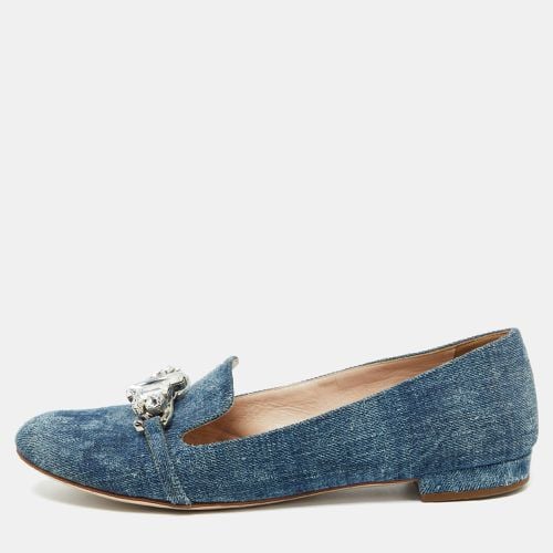 Denim Crystal Embellished Smoking Slippers Size 38 - Miu Miu - Modalova