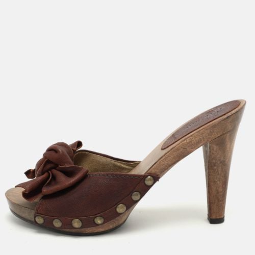 Miu Miu Brown Leather Wooden Clog Slide Sandals Size 39 - Miu Miu - Modalova