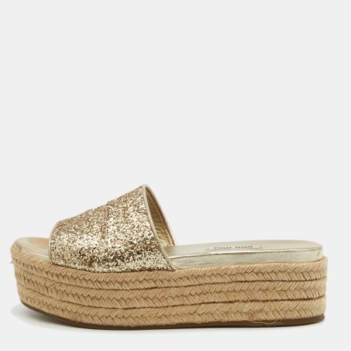 Miu Miu Gold Glitter Espadrille Platform Slide Sandals Size 38 - Miu Miu - Modalova