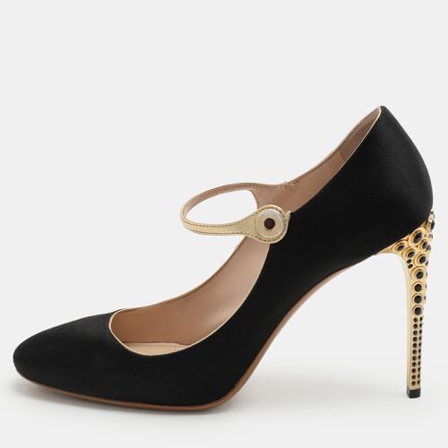 Miu Miu Black/Gold Satin and Leather Mary Jane Pumps Size 40 - Miu Miu - Modalova