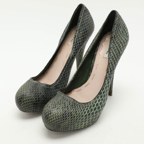 Size 37.5 Python Leather Platform Pumps - Miu Miu - Modalova