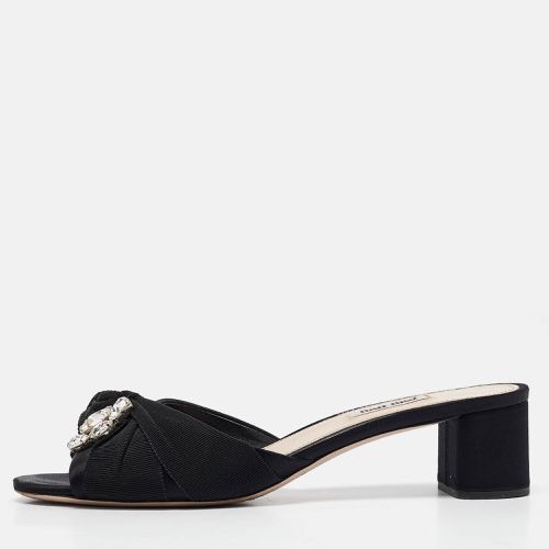 Miu Miu Black Satin and Knotted Fabric Crystal Embellished Slide Sandals Size 41 - Miu Miu - Modalova