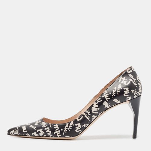 Miu Miu Black/White Leather Logo Print Pumps Size 39.5 - Miu Miu - Modalova