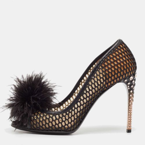 Miu Miu Black Feather and Leather Peep Toe Pumps Size 36.5 - Miu Miu - Modalova