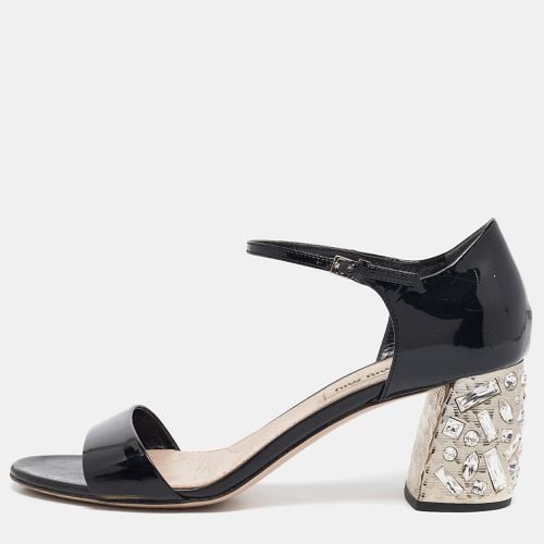 Miu Miu Black Patent Leather Crystal Embellished Ankle Strap Sandals Size 40 - Miu Miu - Modalova