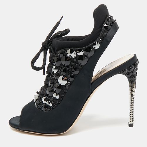 Miu Miu Black Satin And Fabric Crystal Embellished Slingback Sandals Size 38.5 - Miu Miu - Modalova