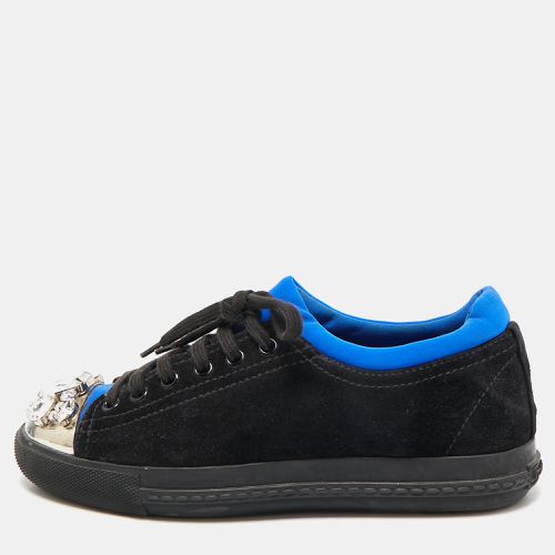 Blue Suede and Fabric Crystal Cap Toe Low Top Sneakers Size 37.5 - Miu Miu - Modalova