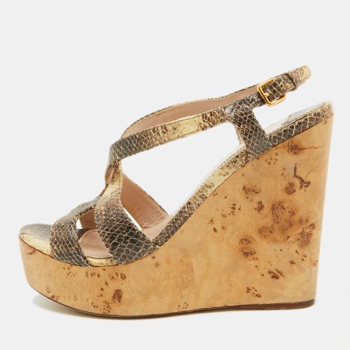 Cream Python Embossed Leather Platform Wedge Sandals Size 38 - Miu Miu - Modalova