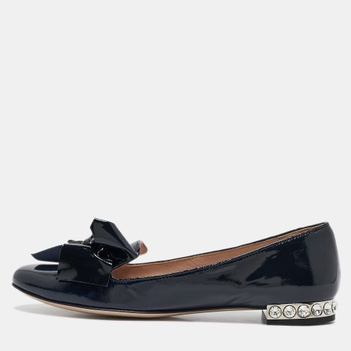 Miu Miu Navy Blue Patent Leather Bow Crystals Embellished Smoking Slippers Size 36 - Miu Miu - Modalova