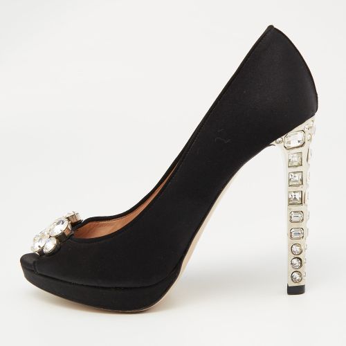 Miu Miu Black Satin Crystal Embellished Peep Toe Platform Pumps Size 37 - Miu Miu - Modalova