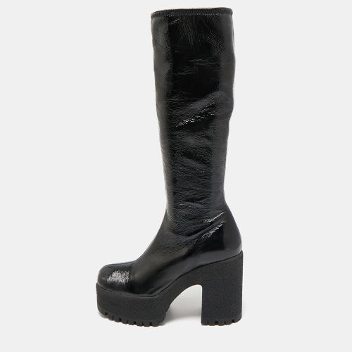 Miu Miu Black Patent Leather Block Heel Platform Knee Length Boots Size 39.5 - Miu Miu - Modalova