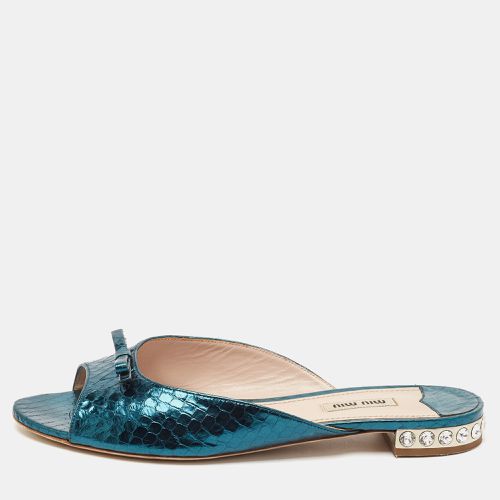 Miu Miu Green Python Embossed Leather Flat Slides Size 40 - Miu Miu - Modalova