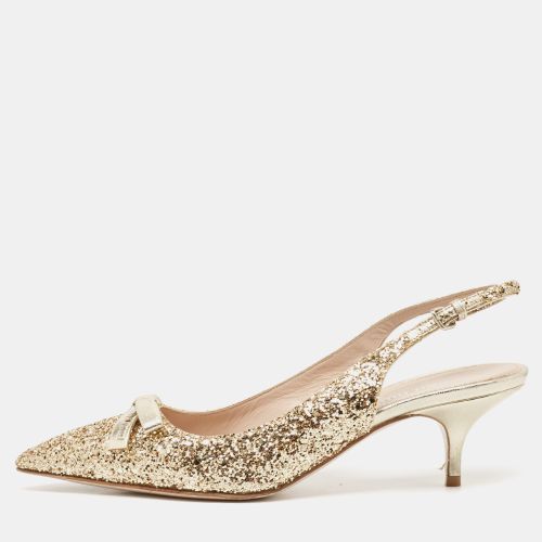 Miu Miu Gold Glitters and Leather Bow Slingback Pumps Size 37.5 - Miu Miu - Modalova