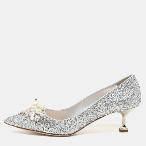 Miu Miu Silver Studded Glitter Crystal Embellished Pointed-Toe Pumps Size 38.5 - Miu Miu - Modalova