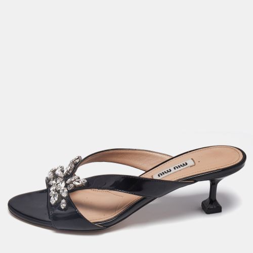 Miu Miu Black Patent Leather Crystal Embellished Slide Sandals Size 36 - Miu Miu - Modalova