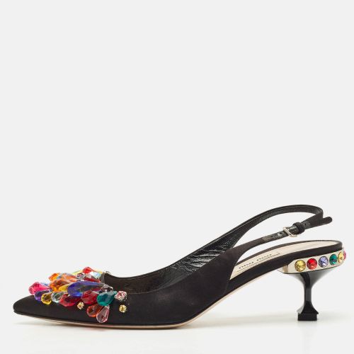 Miu Miu Black Satin Crystal Embellished Slingback Pumps Size 38 - Miu Miu - Modalova