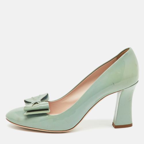 Miu Miu Light Mint Green Patent Leather Bow Block Heel Pumps Size 38 - Miu Miu - Modalova