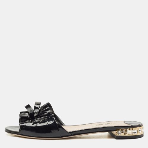 Patent Leather Crystal Embellished Slide Sandals Size 39 - Miu Miu - Modalova