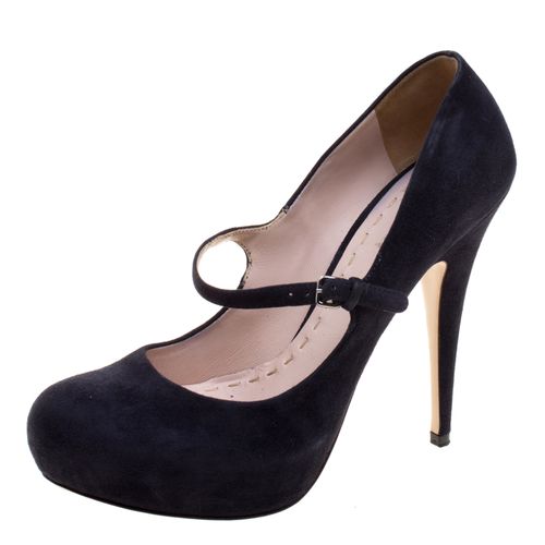 Miu Miu Dark Blue Suede Mary Jane Pumps Size 39 - Miu Miu - Modalova