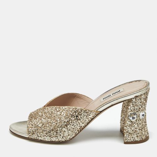 Miu Miu Gold Glitter and Leather Slide Block Heel Sandals Size 38 - Miu Miu - Modalova
